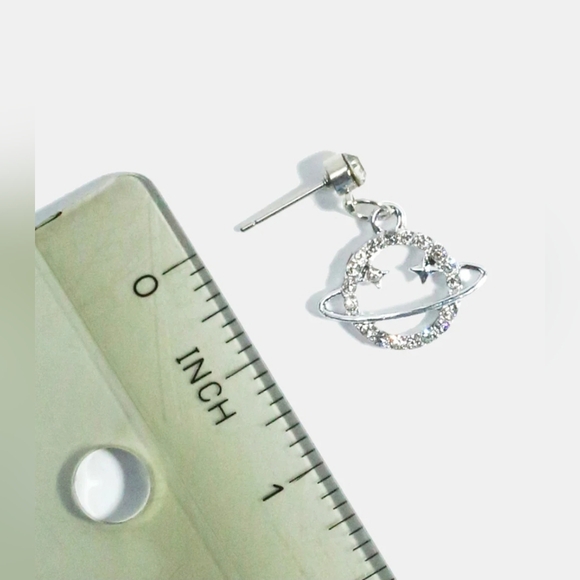 Silver Planet Earrings With Rhinestones BNIB - Picture 5 of 5